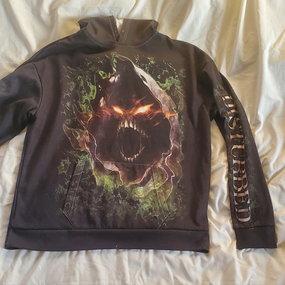 Disturbed Vintage Y2K Asylum Graphic Hoodie Metal Rock Band, Sz 3XL Scary Face